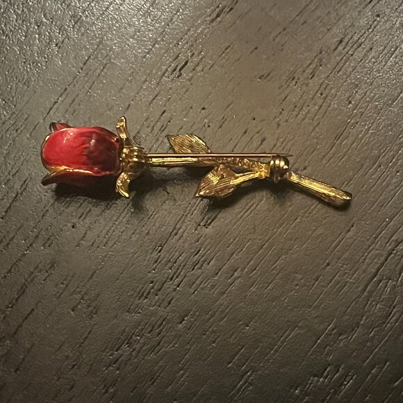Vintage Gold Tone Pink and Red Rose Brooch Tancer II - Picture 3 of 6